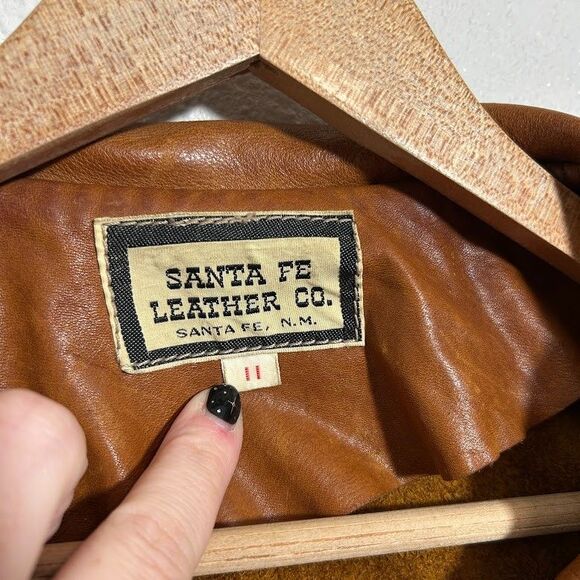 VTG 70s Womens Cropped Leather Jacket S/M Equipments Militaires Santa Fe Lapel - Picture 10 of 10